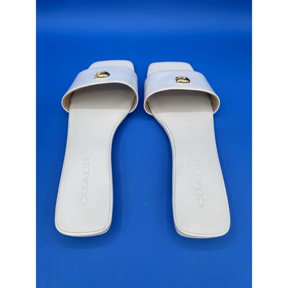 COACH Women's Sculpt C Logo Leather Slide Flat Sandals Sz 8 optic White NIB - Picture 7 of 11